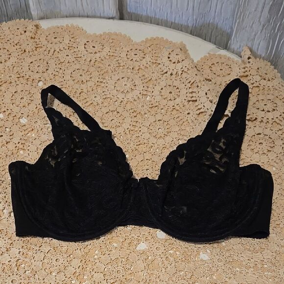 Wacoal Arabesque Lace & Mesh Underwire Bra 40DD Black 85199 Unlined Full Figure - Picture 2 of 9